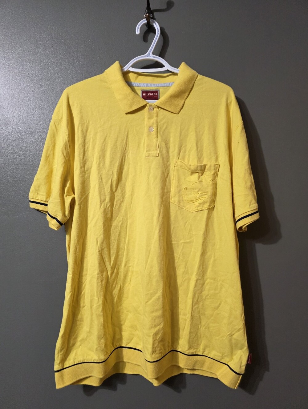Vintage Red LABEL Hilfiger Yellow Polo with Chest Pocket